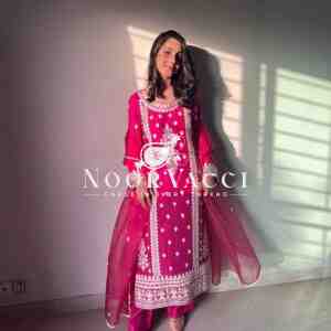 Cotton Chain Embroidered Top with Pant and Dupatta Set – Elegant Partywear