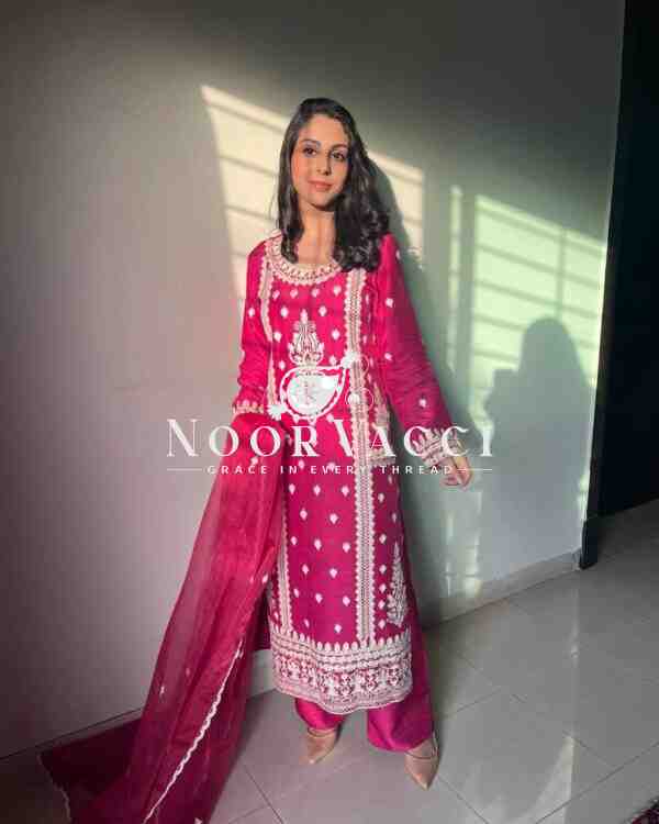 Cotton Chain Embroidered Top with Pant and Dupatta Set – Elegant Partywear - Image 2