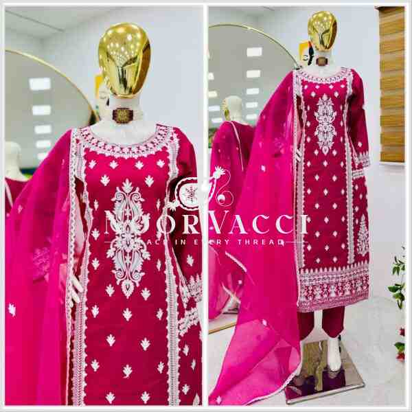 Cotton Chain Embroidered Top with Pant and Dupatta Set – Elegant Partywear - Image 3