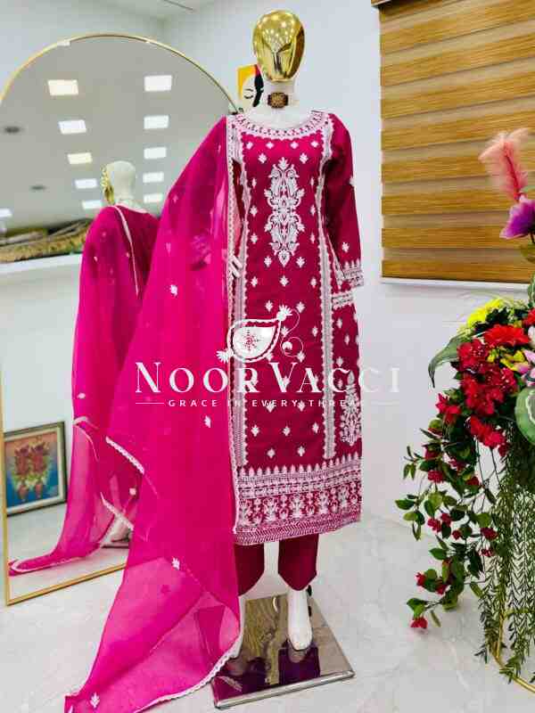 Cotton Chain Embroidered Top with Pant and Dupatta Set – Elegant Partywear - Image 4