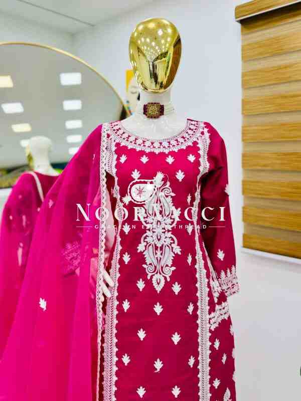 Cotton Chain Embroidered Top with Pant and Dupatta Set – Elegant Partywear - Image 5