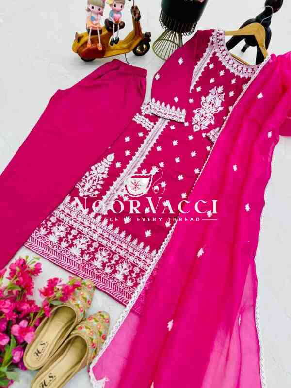 Cotton Chain Embroidered Top with Pant and Dupatta Set – Elegant Partywear - Image 7