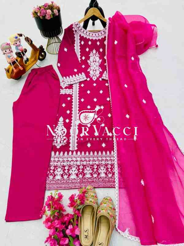 Cotton Chain Embroidered Top with Pant and Dupatta Set – Elegant Partywear - Image 8