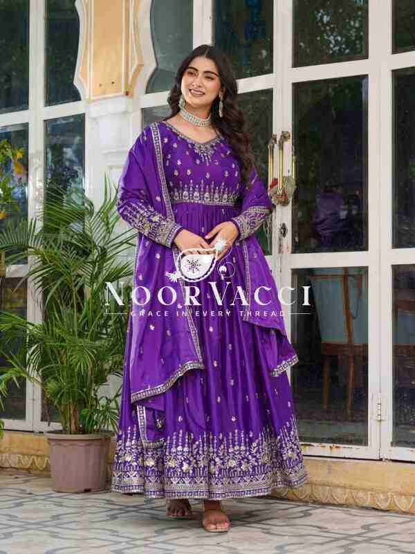 American Silk Embroidered Gown Set with Dupatta and Pant - Image 4