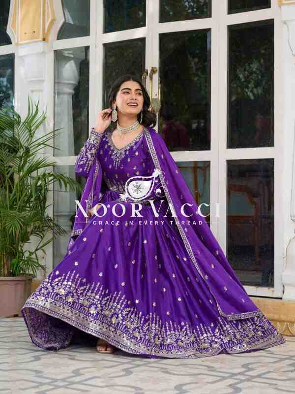 American Silk Embroidered Gown Set with Dupatta and Pant - Image 3