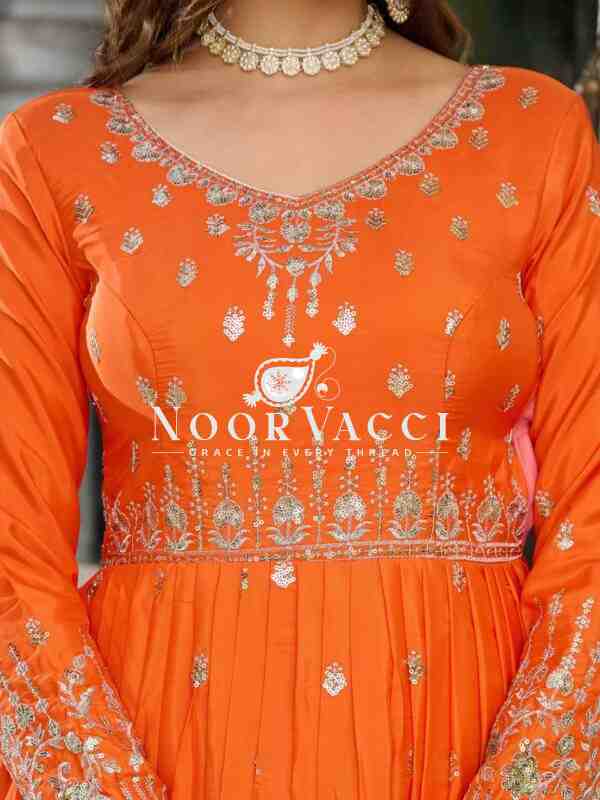 American Silk Embroidered Gown Set with Dupatta and Pant - Image 3