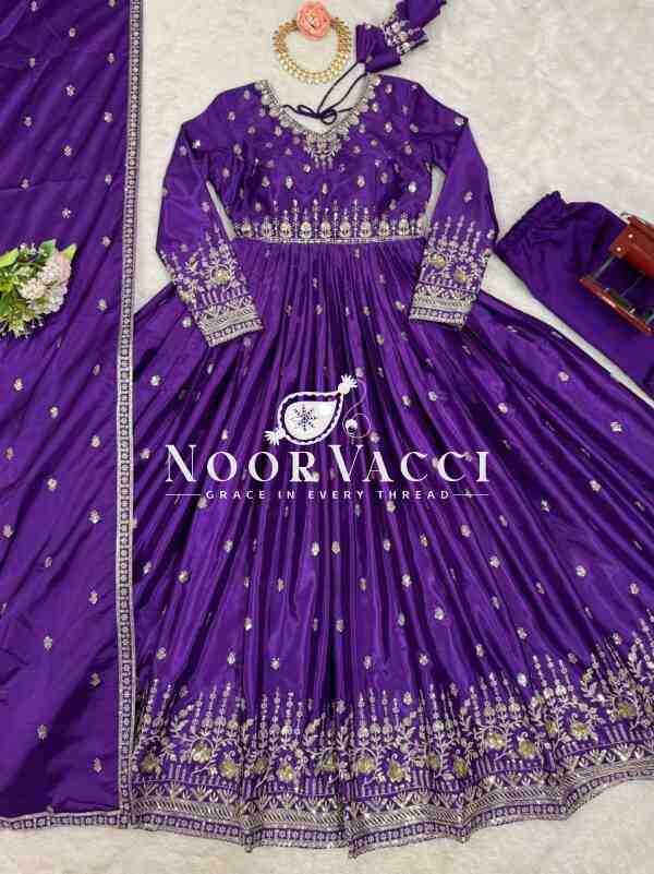 American Silk Embroidered Gown Set with Dupatta and Pant - Image 6