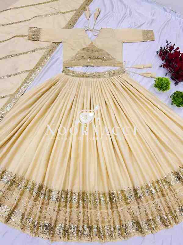 Chinon Silk Wedding Lehenga Choli with Heavy Embroidery & Dupatta – Semi Stitched - Image 3