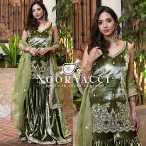 Premium Velvet Sharara Suit with Moti Hand Work & Sequence Embroidery