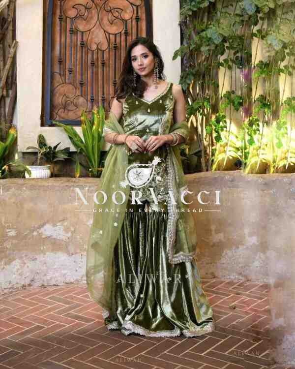 Premium Velvet Sharara Suit with Moti Hand Work & Sequence Embroidery - Image 4