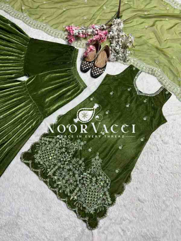 Premium Velvet Sharara Suit with Moti Hand Work & Sequence Embroidery - Image 8