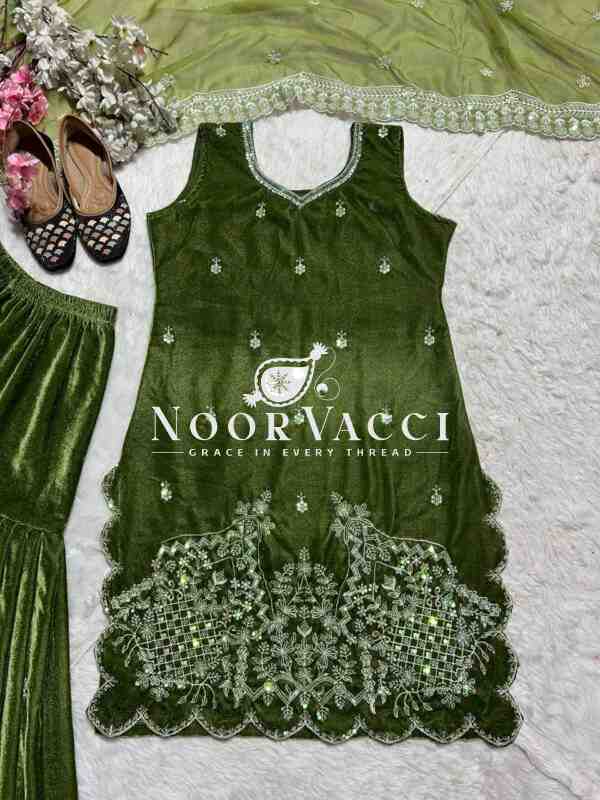 Premium Velvet Sharara Suit with Moti Hand Work & Sequence Embroidery - Image 9