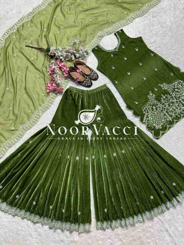 Premium Velvet Sharara Suit with Moti Hand Work & Sequence Embroidery - Image 7