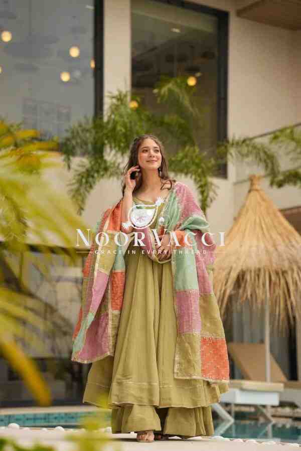 Jalpari Silk Plazo Set with Printed Dupatta and Lace Border - Image 3