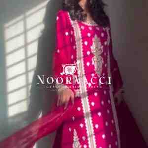 Roman Silk Plazo Set with Organza Dupatta and Chinestich Detailing