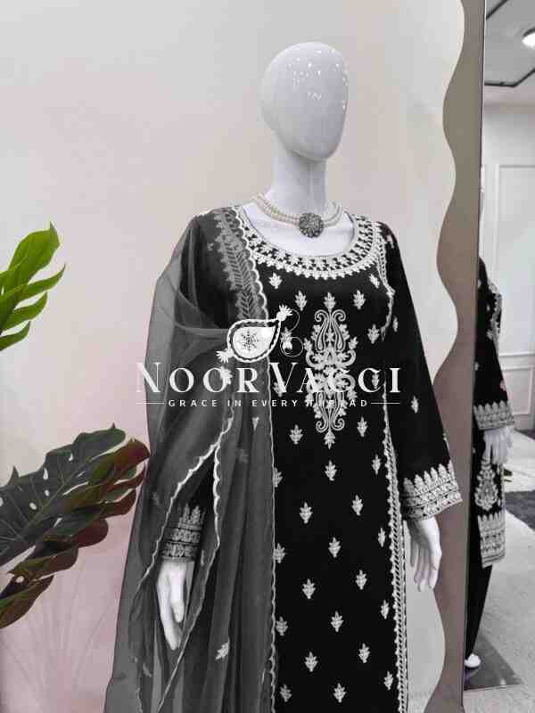 Roman Silk Plazo Set with Organza Dupatta and Chinestich Detailing - Image 10