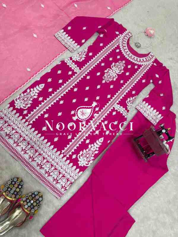 Roman Silk Plazo Set with Organza Dupatta and Chinestich Detailing - Image 6