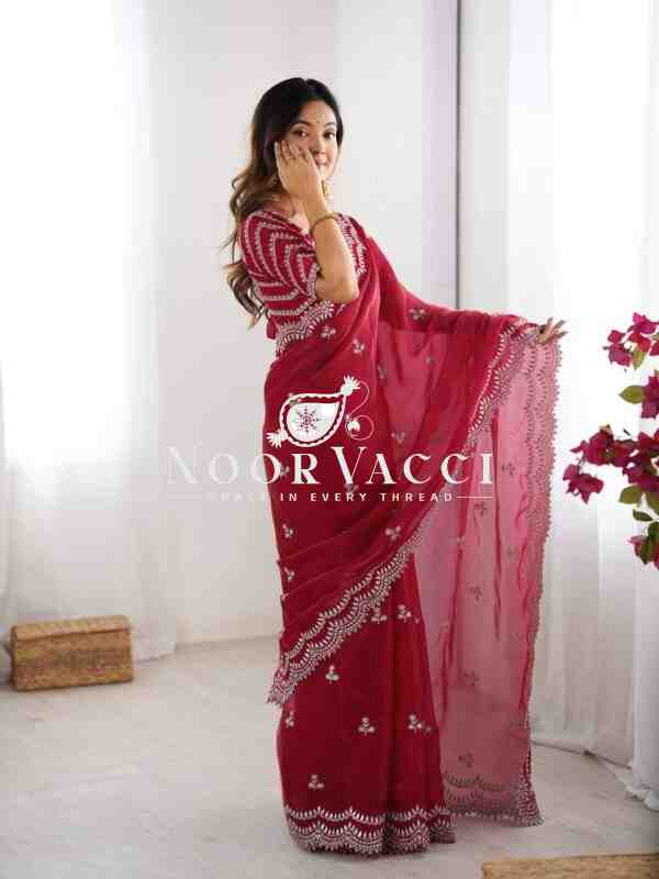 Jimmy Chu Embroidered Saree with Matching Unstitched Blouse - Image 3
