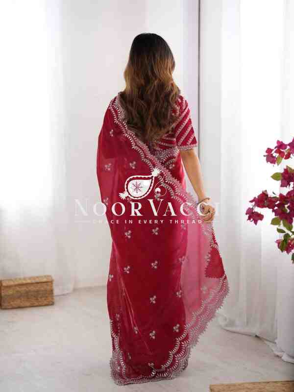 Jimmy Chu Embroidered Saree with Matching Unstitched Blouse - Image 4