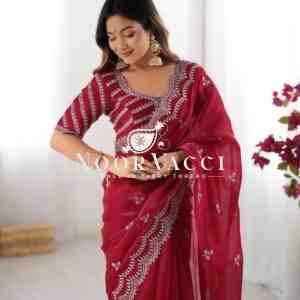 Jimmy Chu Embroidered Saree with Matching Unstitched Blouse