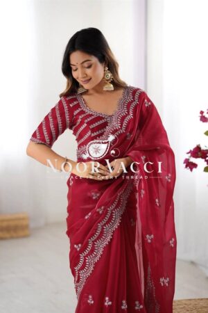 Buy Jimmy Chu Embroidered Saree with Matching Unstitched Blouse