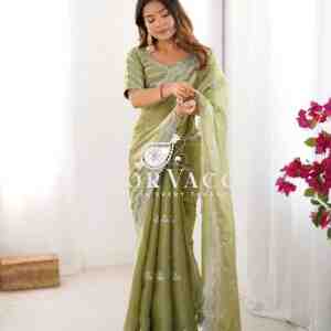 Jimmy Chu Embroidered Saree with Matching Unstitched Blouse