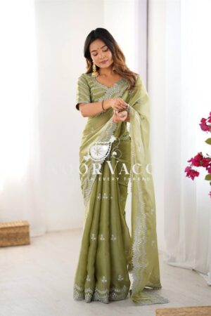 Buy Jimmy Chu Embroidered Saree with Matching Unstitched Blouse