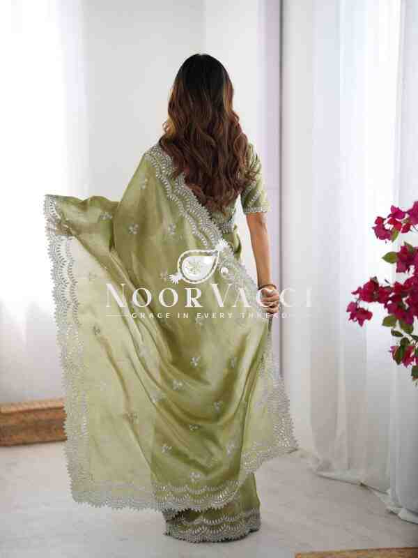 Jimmy Chu Embroidered Saree with Matching Unstitched Blouse - Image 4