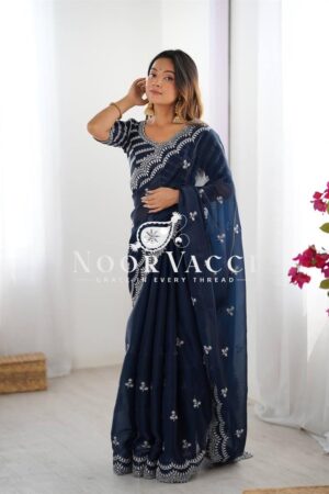 Buy Jimmy Chu Embroidered Saree with Matching Unstitched Blouse