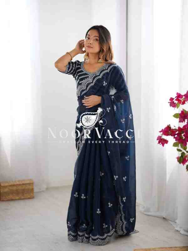 Jimmy Chu Embroidered Saree with Matching Unstitched Blouse