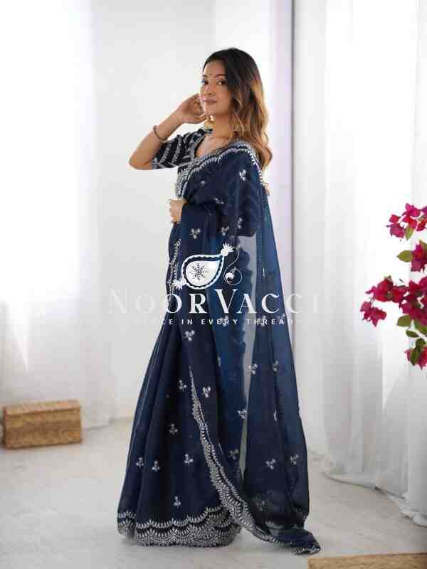 Jimmy Chu Embroidered Saree with Matching Unstitched Blouse - Image 2