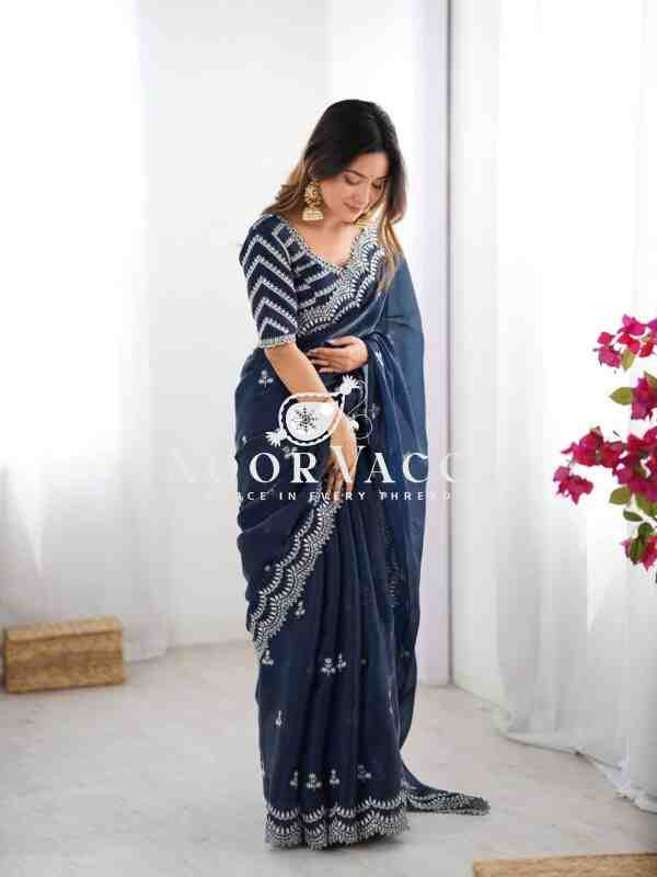 Jimmy Chu Embroidered Saree with Matching Unstitched Blouse - Image 3