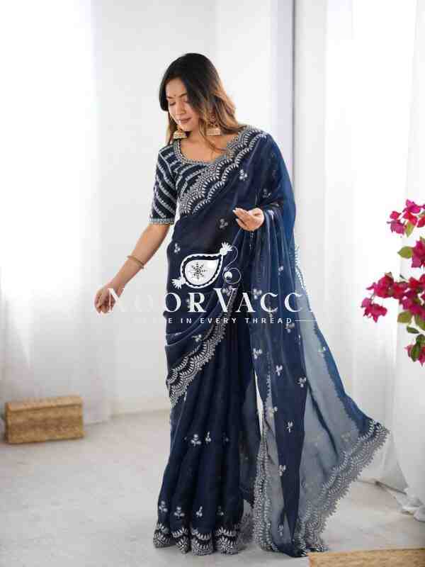 Jimmy Chu Embroidered Saree with Matching Unstitched Blouse - Image 5