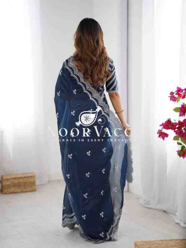 Jimmy Chu Embroidered Saree with Matching Unstitched Blouse - Image 6