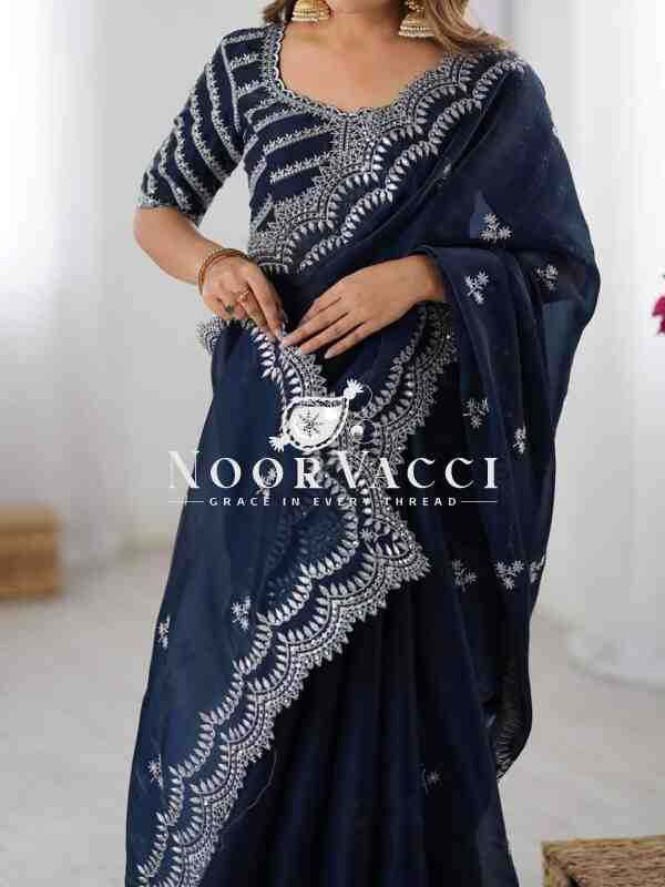 Jimmy Chu Embroidered Saree with Matching Unstitched Blouse - Image 4