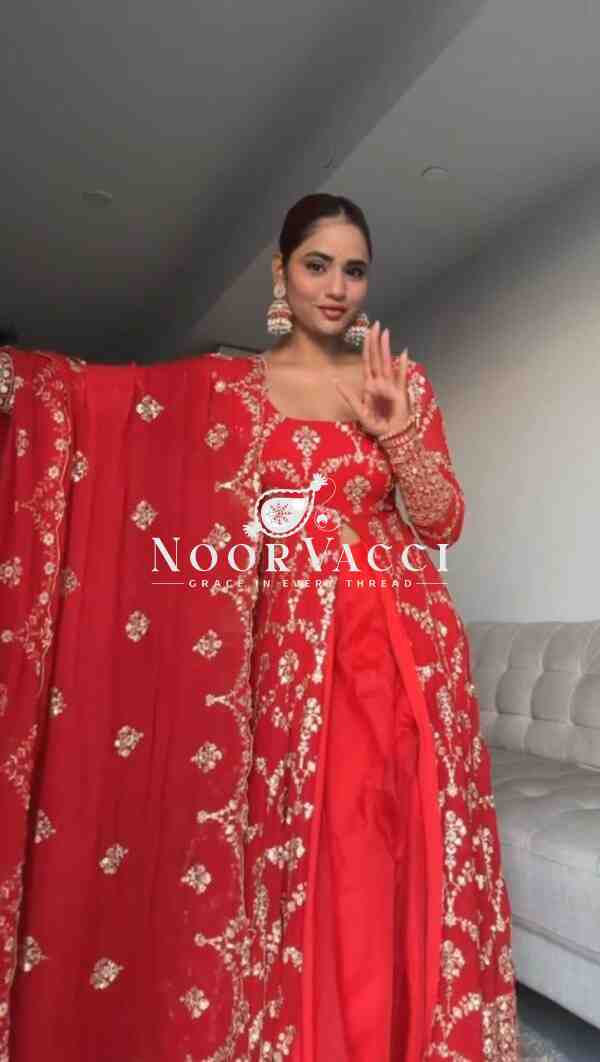 Faux Georgette Embroidered Suit with Dual-Side Work and Micro Cotton Pant