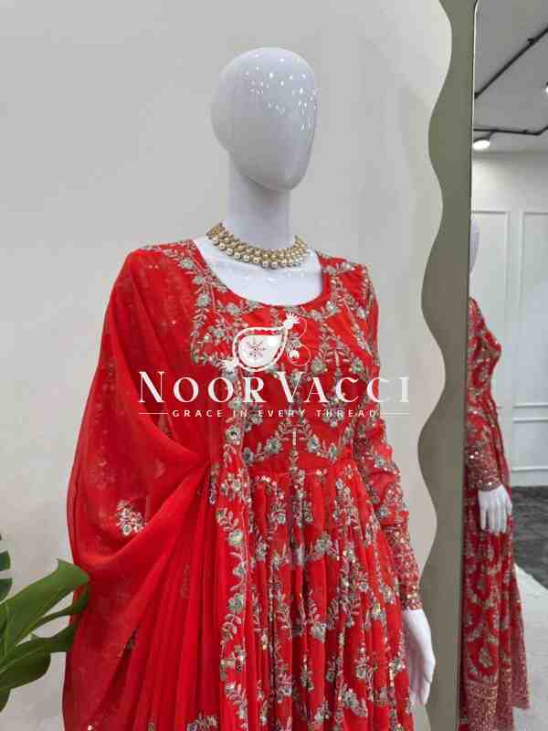 Faux Georgette Embroidered Suit with Dual-Side Work and Micro Cotton Pant - Image 6