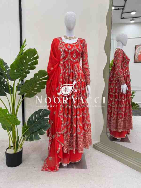 Faux Georgette Embroidered Suit with Dual-Side Work and Micro Cotton Pant - Image 5