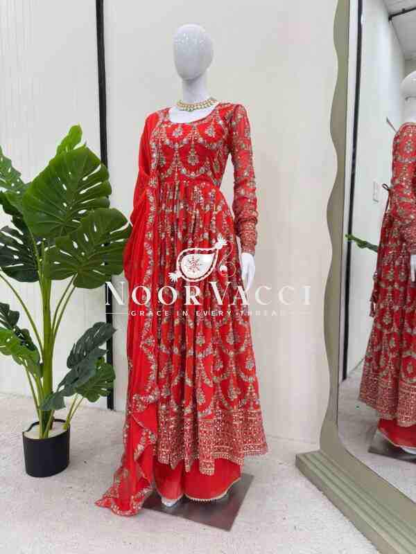 Faux Georgette Embroidered Suit with Dual-Side Work and Micro Cotton Pant - Image 4