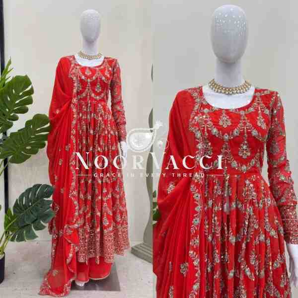 Faux Georgette Embroidered Suit with Dual-Side Work and Micro Cotton Pant - Image 3