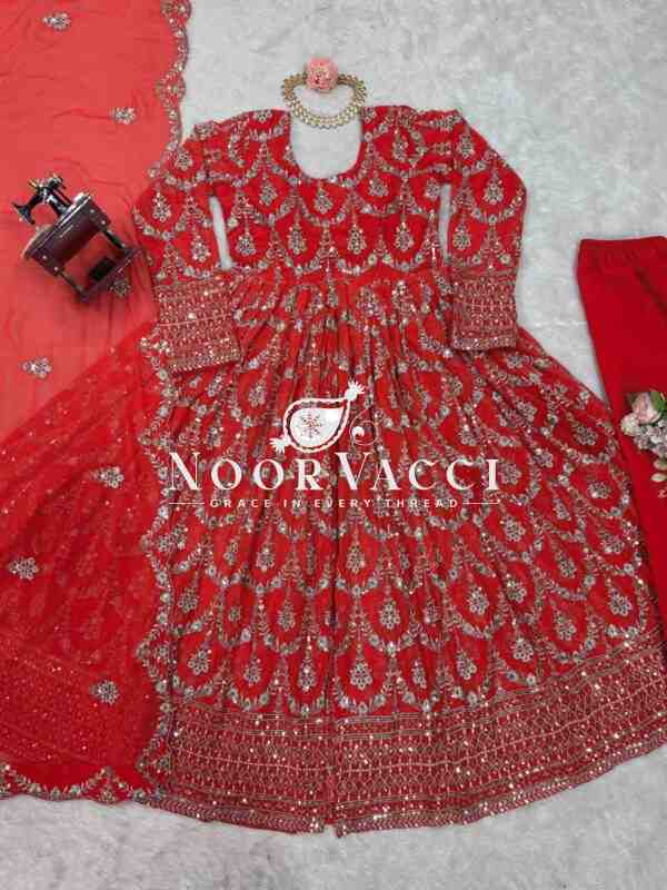 Faux Georgette Embroidered Suit with Dual-Side Work and Micro Cotton Pant - Image 7