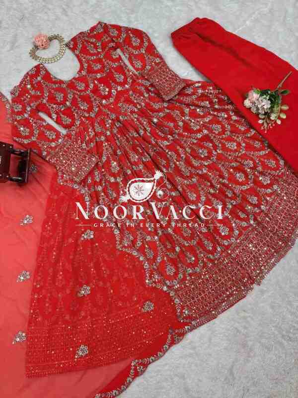 Faux Georgette Embroidered Suit with Dual-Side Work and Micro Cotton Pant - Image 8