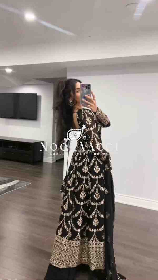 Faux Georgette Embroidered Suit with Dual-Side Work and Micro Cotton Pant - Image 3