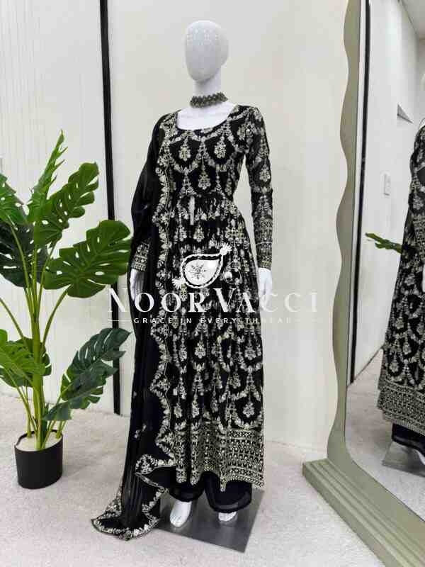 Faux Georgette Embroidered Suit with Dual-Side Work and Micro Cotton Pant - Image 4