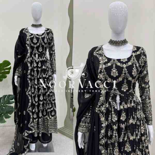 Faux Georgette Embroidered Suit with Dual-Side Work and Micro Cotton Pant - Image 7