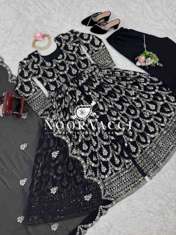 Faux Georgette Embroidered Suit with Dual-Side Work and Micro Cotton Pant - Image 8