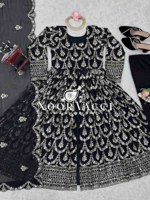 Faux Georgette Embroidered Suit with Dual-Side Work and Micro Cotton Pant - Image 6