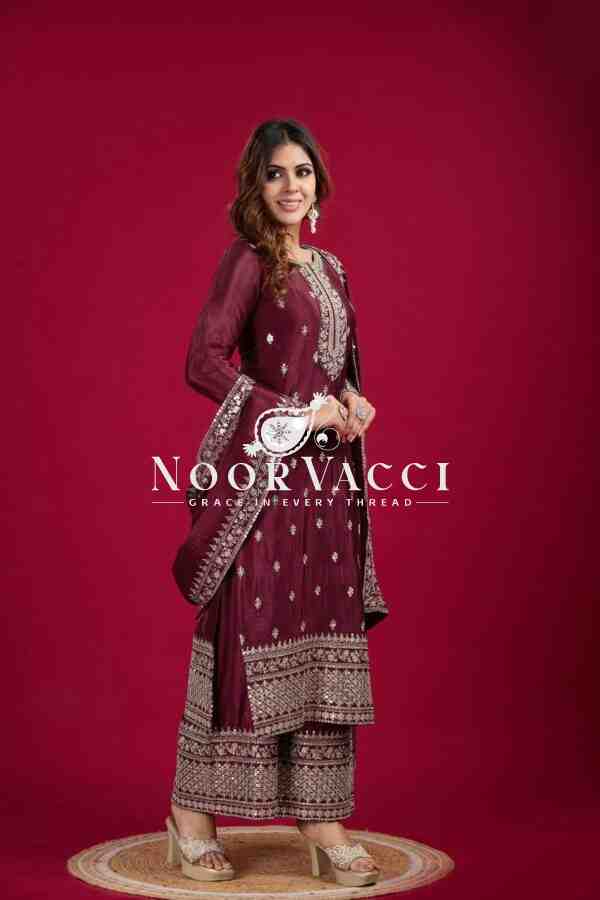 Chinnon Silk Festival Wear Set with Heavy Embroidery – Fully Stitched Top, Pant & Dupatta - Image 3