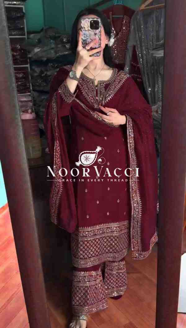 Chinnon Silk Festival Wear Set with Heavy Embroidery – Fully Stitched Top, Pant & Dupatta - Image 5