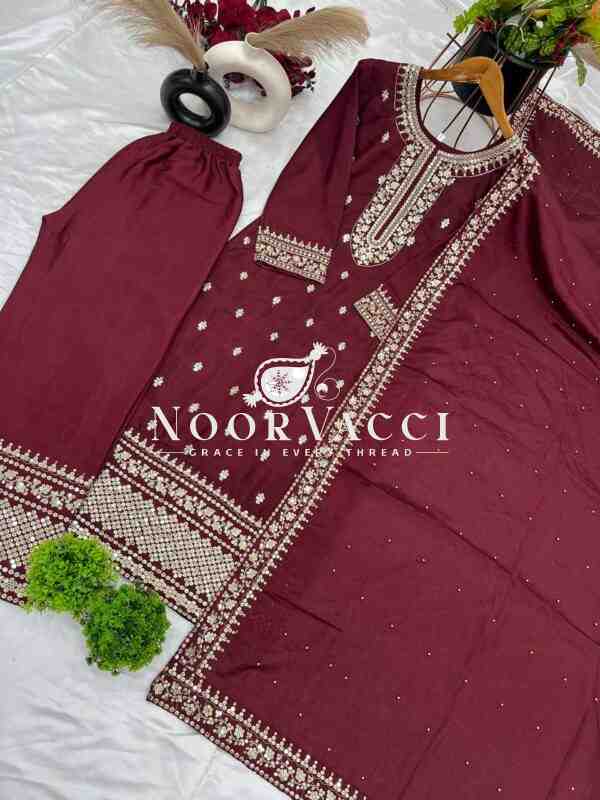 Chinnon Silk Festival Wear Set with Heavy Embroidery – Fully Stitched Top, Pant & Dupatta - Image 7